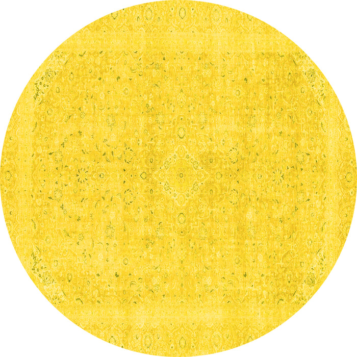Round Machine Washable Abstract Yellow Modern Rug, wshabs2100yw
