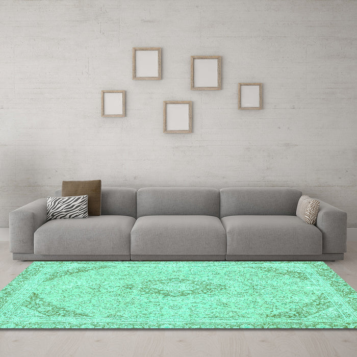 Machine Washable Abstract Turquoise Modern Area Rugs in a Living Room,, wshabs2101turq