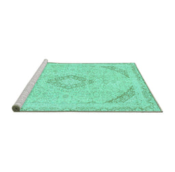 Sideview of Machine Washable Abstract Turquoise Modern Area Rugs, wshabs2101turq
