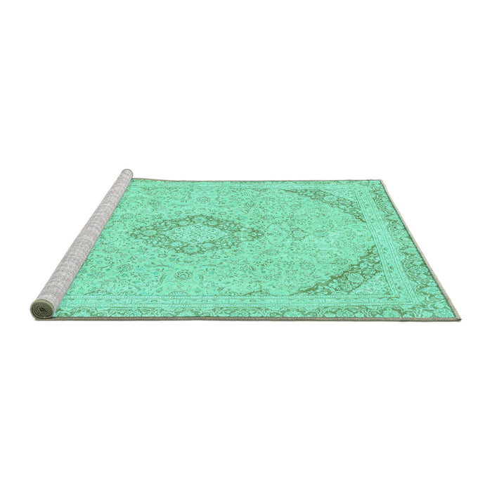 Sideview of Machine Washable Abstract Turquoise Modern Area Rugs, wshabs2101turq