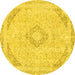 Round Machine Washable Abstract Yellow Modern Rug, wshabs2101yw