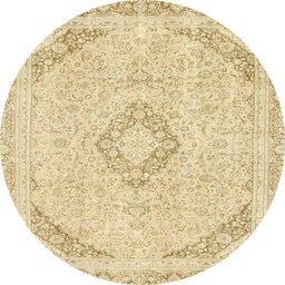 Round Machine Washable Abstract Sun Yellow Rug, wshabs2101