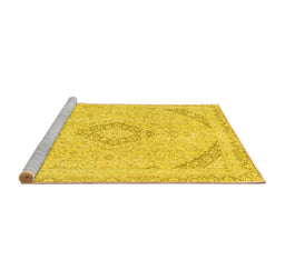 Sideview of Machine Washable Abstract Yellow Modern Rug, wshabs2101yw