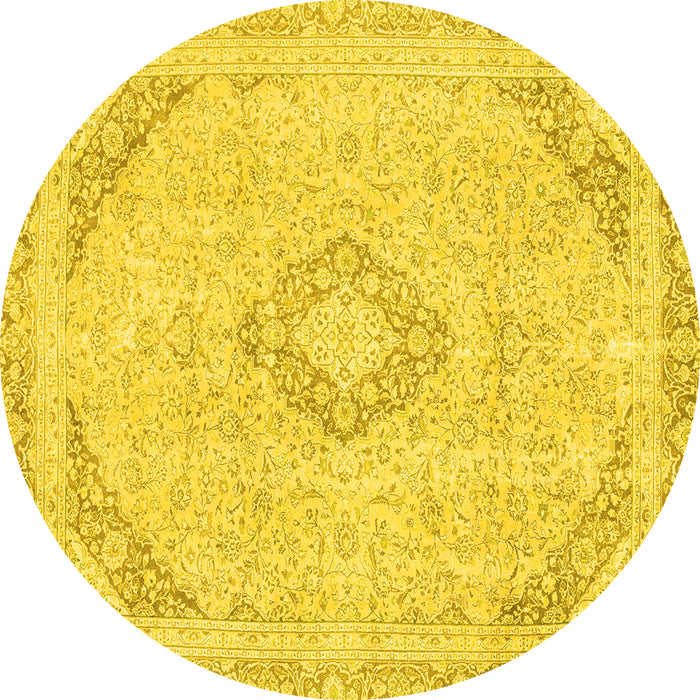Round Abstract Yellow Modern Rug, abs2101yw