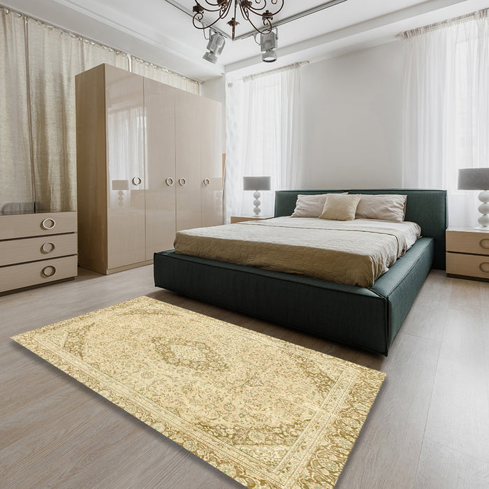 Abstract Sun Yellow Modern Rug in a Bedroom, abs2101