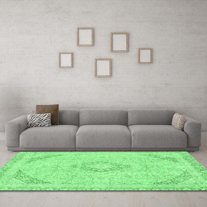 Machine Washable Abstract Emerald Green Modern Area Rugs in a Living Room,, wshabs2101emgrn