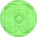 Round Machine Washable Abstract Green Modern Area Rugs, wshabs2101grn