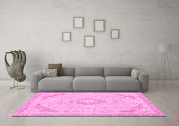 Machine Washable Abstract Pink Modern Rug in a Living Room, wshabs2101pnk