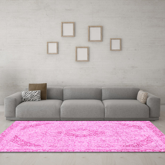 Machine Washable Abstract Pink Modern Rug in a Living Room, wshabs2101pnk