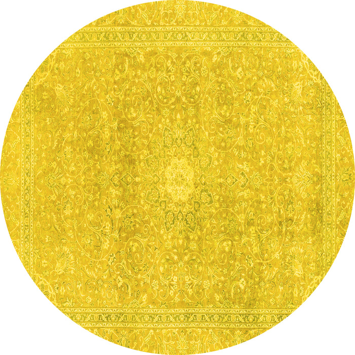 Round Abstract Yellow Modern Rug, abs2102yw