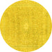 Round Abstract Yellow Modern Rug, abs2102yw