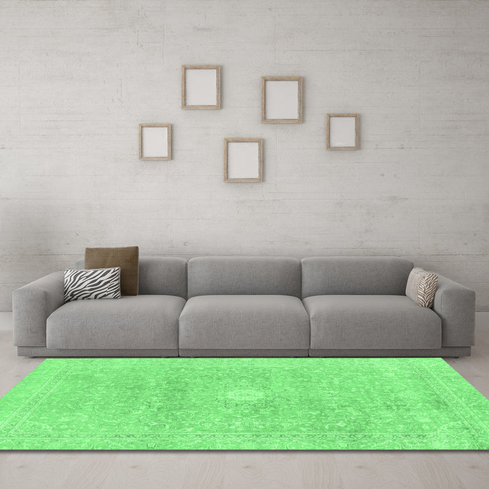 Machine Washable Abstract Emerald Green Modern Area Rugs in a Living Room,, wshabs2102emgrn