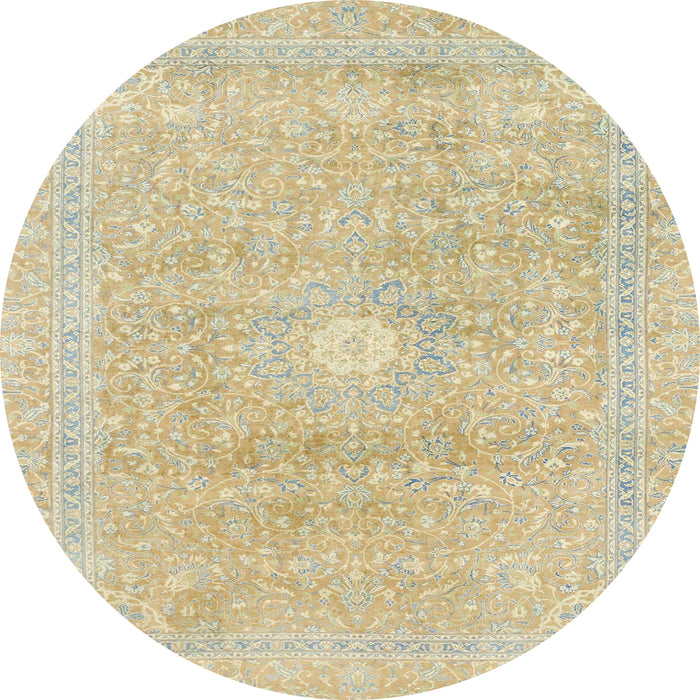 Round Abstract Brown Gold Modern Rug, abs2102