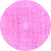 Round Abstract Pink Modern Rug, abs2102pnk