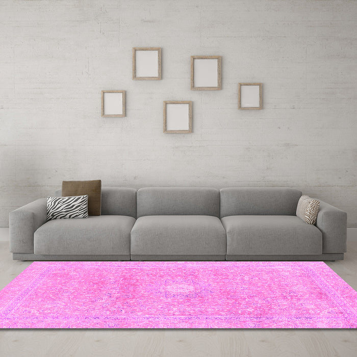 Machine Washable Abstract Pink Modern Rug in a Living Room, wshabs2102pnk