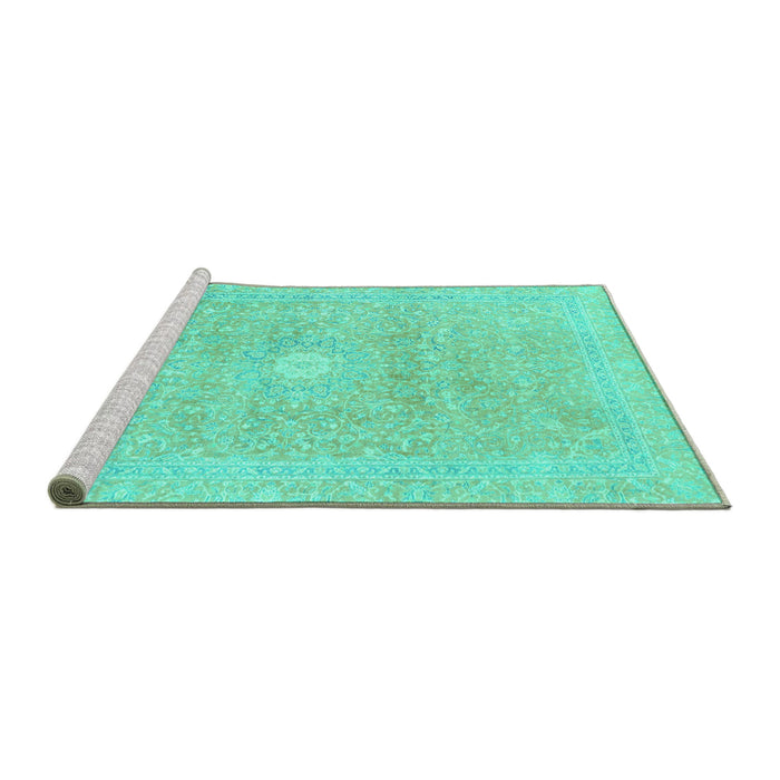 Sideview of Machine Washable Abstract Turquoise Modern Area Rugs, wshabs2102turq