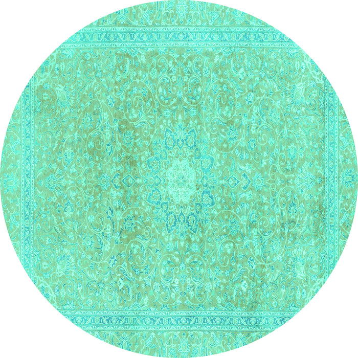 Round Machine Washable Abstract Turquoise Modern Area Rugs, wshabs2102turq