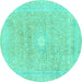 Round Machine Washable Abstract Turquoise Modern Area Rugs, wshabs2102turq