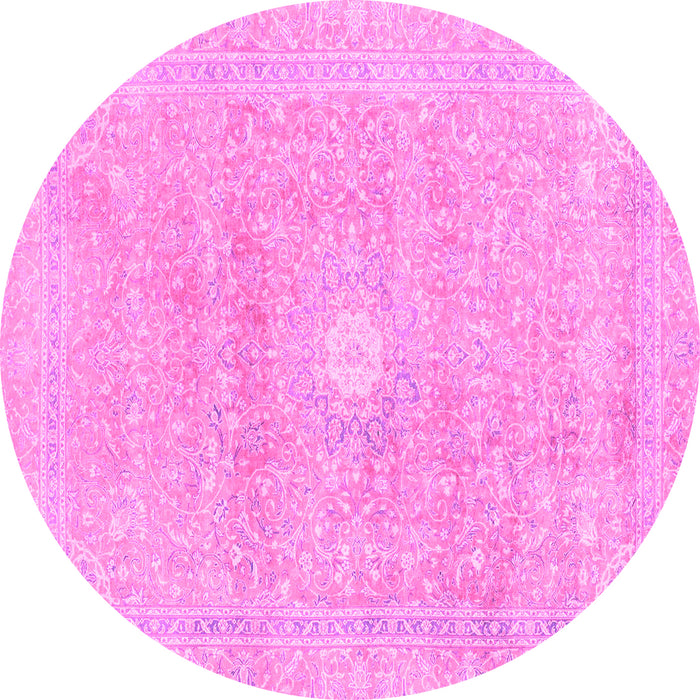 Round Machine Washable Abstract Pink Modern Rug, wshabs2102pnk