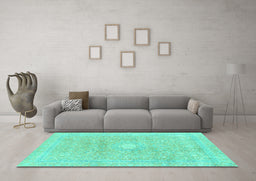 Machine Washable Abstract Turquoise Modern Area Rugs in a Living Room,, wshabs2102turq