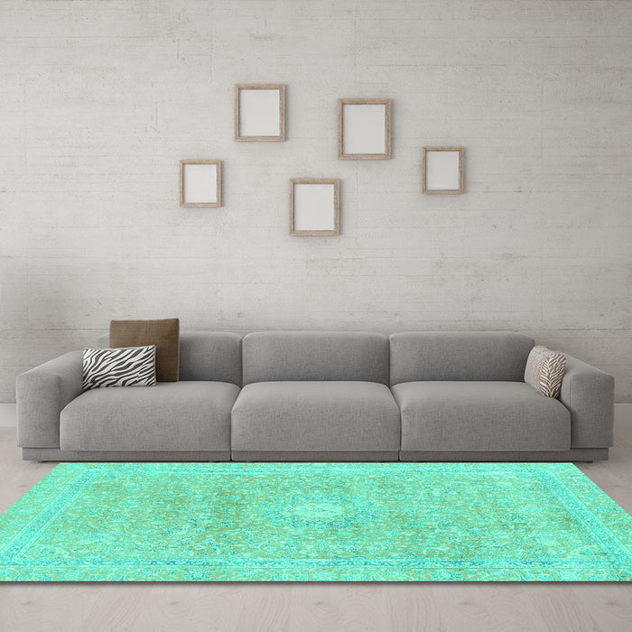 Machine Washable Abstract Turquoise Modern Area Rugs in a Living Room,, wshabs2102turq