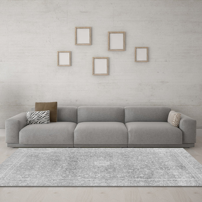 Machine Washable Abstract Gray Modern Rug in a Living Room,, wshabs2102gry