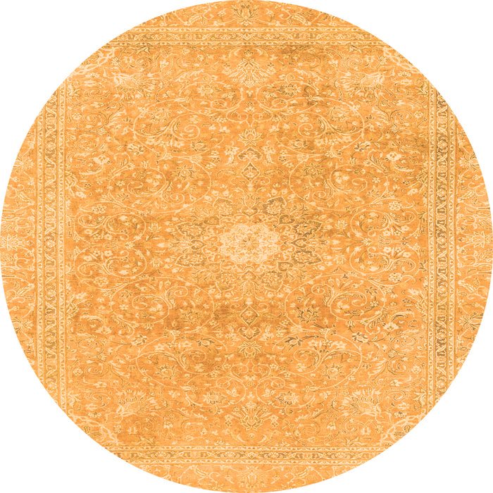 Round Machine Washable Abstract Orange Modern Area Rugs, wshabs2102org