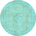 Round Machine Washable Abstract Light Blue Modern Rug, wshabs2103lblu