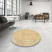 Round Machine Washable Abstract Mustard Yellow Rug in a Office, wshabs2103