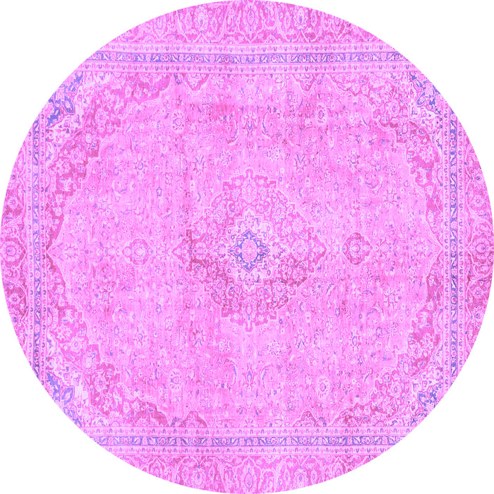 Round Machine Washable Abstract Purple Modern Area Rugs, wshabs2103pur