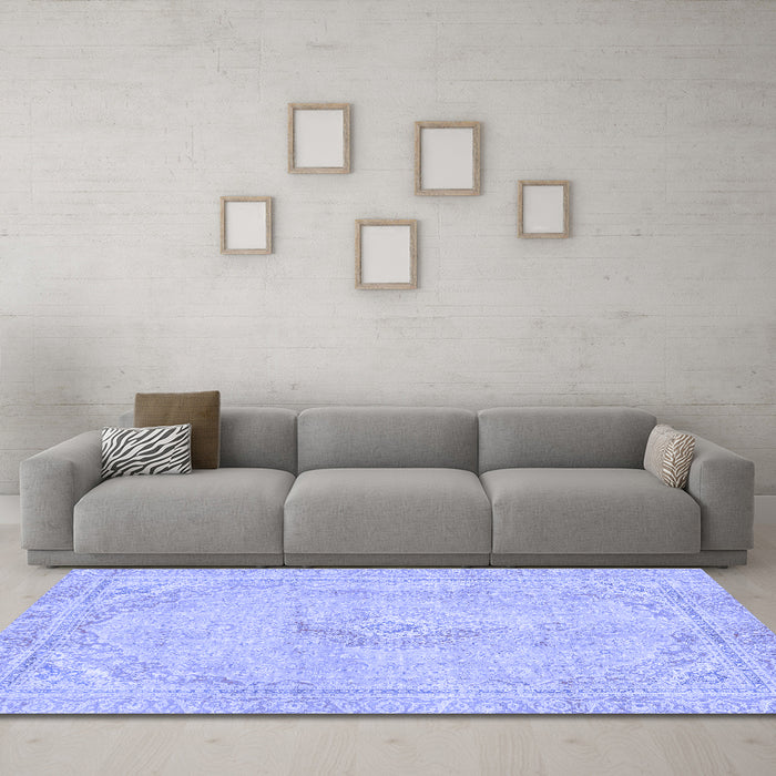 Machine Washable Abstract Blue Modern Rug in a Living Room, wshabs2103blu