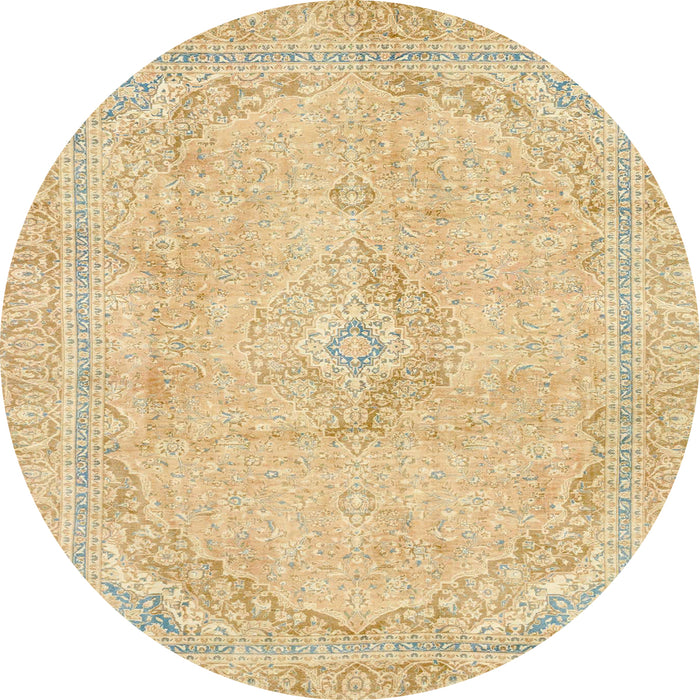 Round Machine Washable Abstract Mustard Yellow Rug, wshabs2103