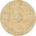 Round Machine Washable Abstract Mustard Yellow Rug, wshabs2103