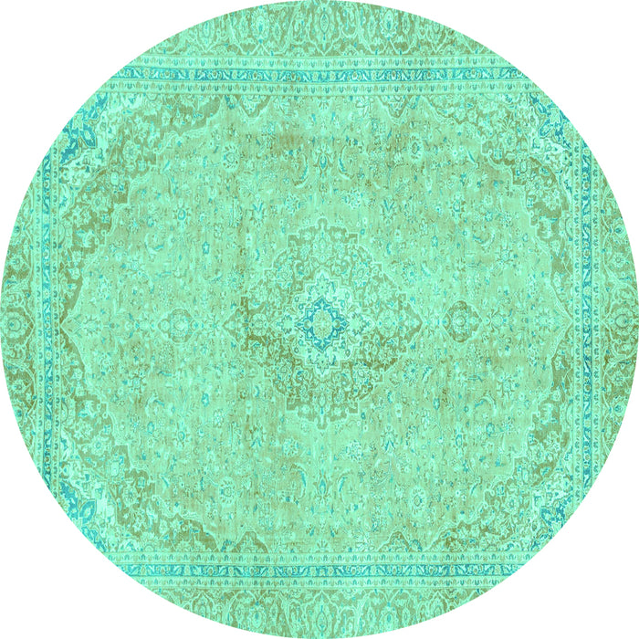 Round Abstract Turquoise Modern Rug, abs2103turq