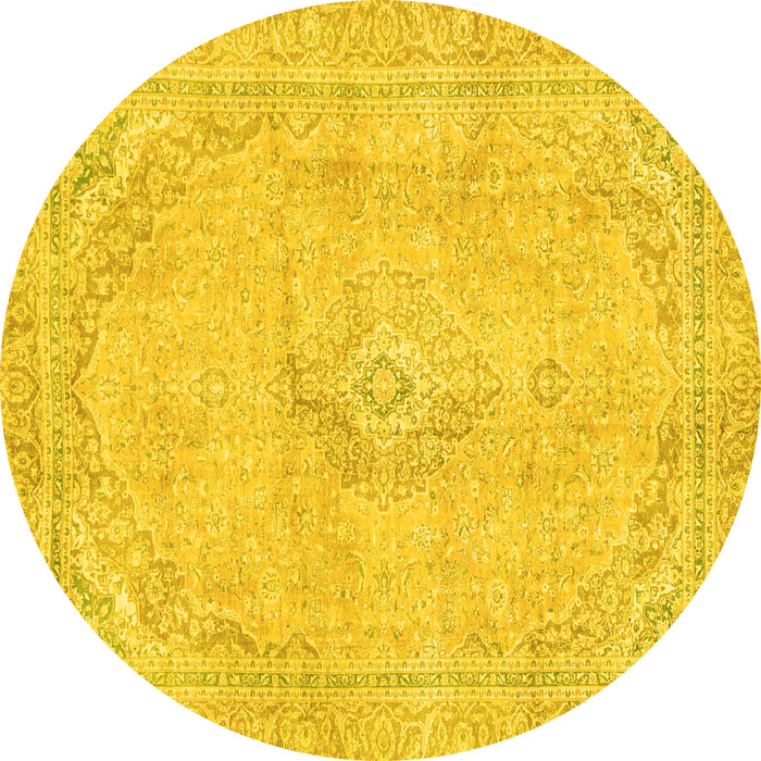 Round Abstract Yellow Modern Rug, abs2103yw