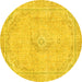 Round Abstract Yellow Modern Rug, abs2103yw