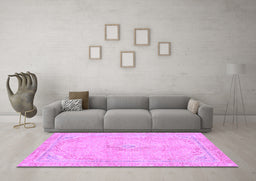 Machine Washable Abstract Purple Modern Area Rugs in a Living Room, wshabs2103pur