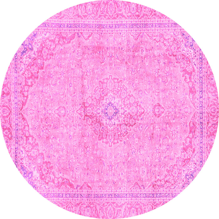 Round Machine Washable Abstract Pink Modern Rug, wshabs2103pnk