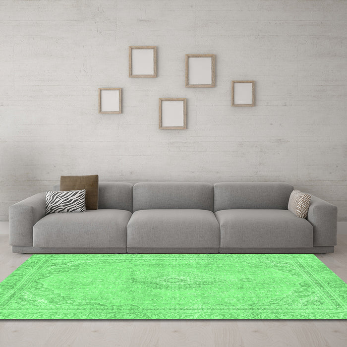 Machine Washable Abstract Emerald Green Modern Area Rugs in a Living Room,, wshabs2103emgrn