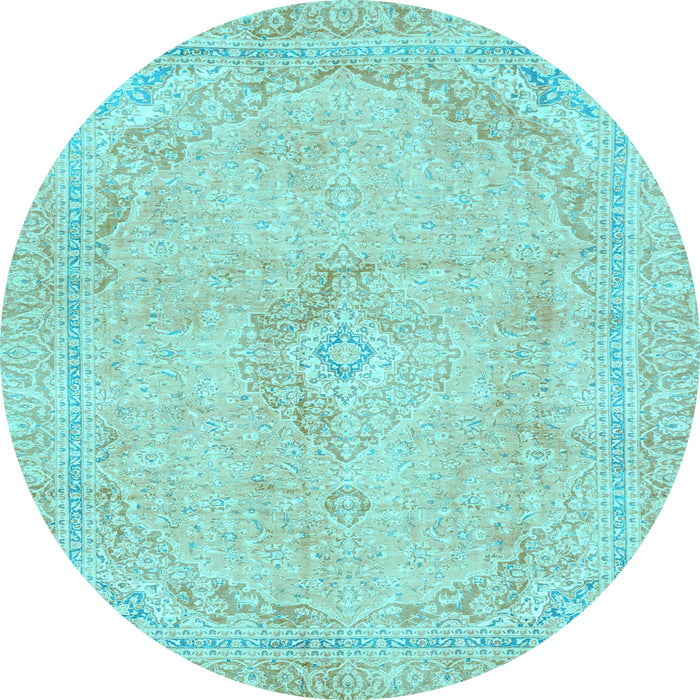 Round Abstract Light Blue Modern Rug, abs2103lblu