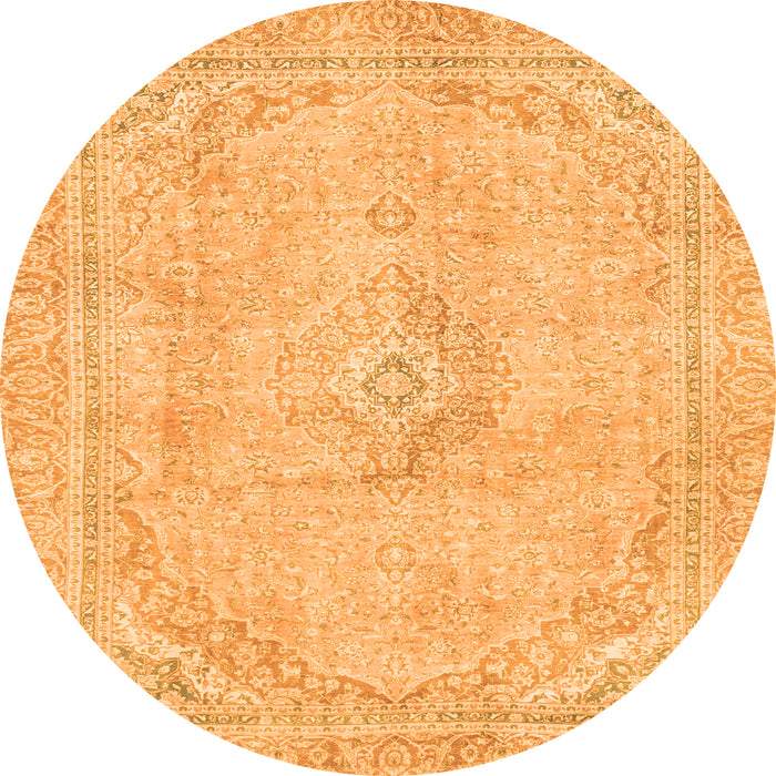 Round Machine Washable Abstract Orange Modern Area Rugs, wshabs2103org