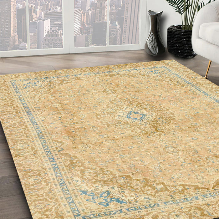 Machine Washable Abstract Mustard Yellow Rug in a Family Room, wshabs2103