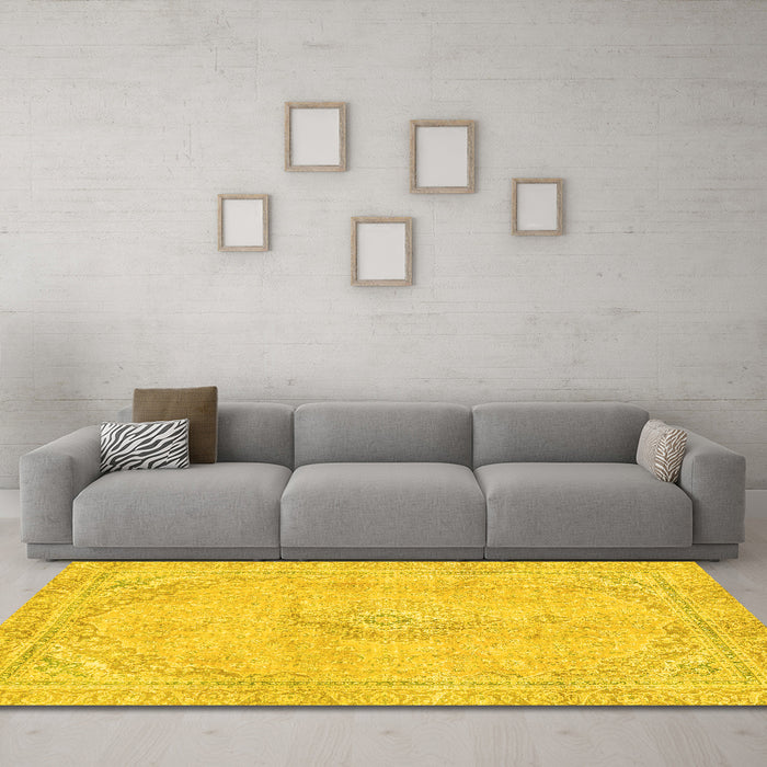 Machine Washable Abstract Yellow Modern Rug in a Living Room, wshabs2103yw