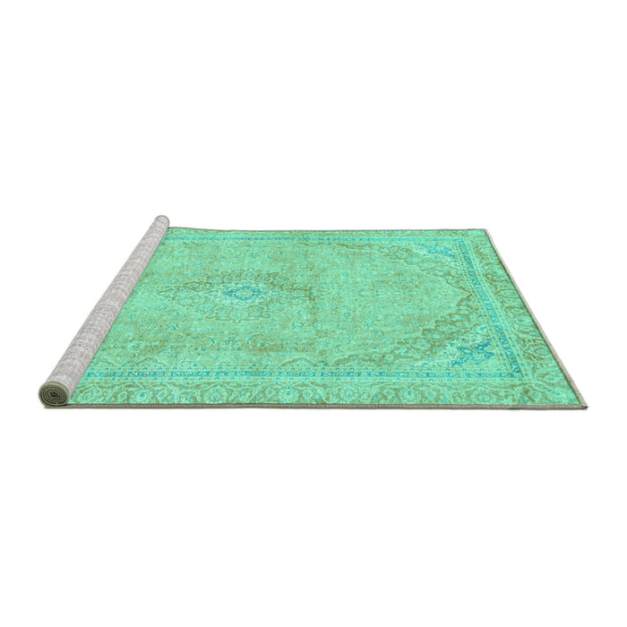 Sideview of Machine Washable Abstract Turquoise Modern Area Rugs, wshabs2103turq