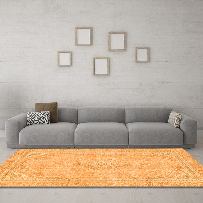 Machine Washable Abstract Orange Modern Area Rugs in a Living Room, wshabs2103org