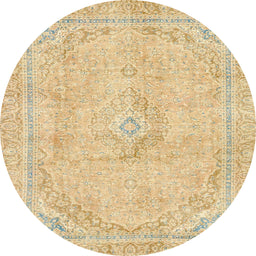 Round Abstract Mustard Yellow Modern Rug, abs2103