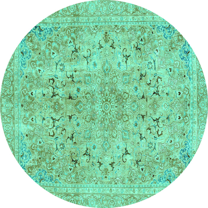 Round Machine Washable Abstract Turquoise Modern Area Rugs, wshabs2104turq