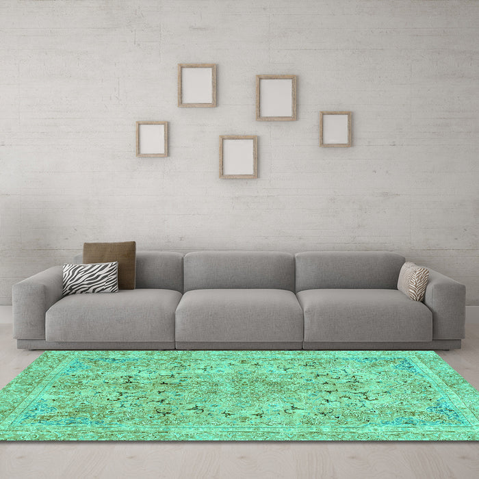 Machine Washable Abstract Turquoise Modern Area Rugs in a Living Room,, wshabs2104turq