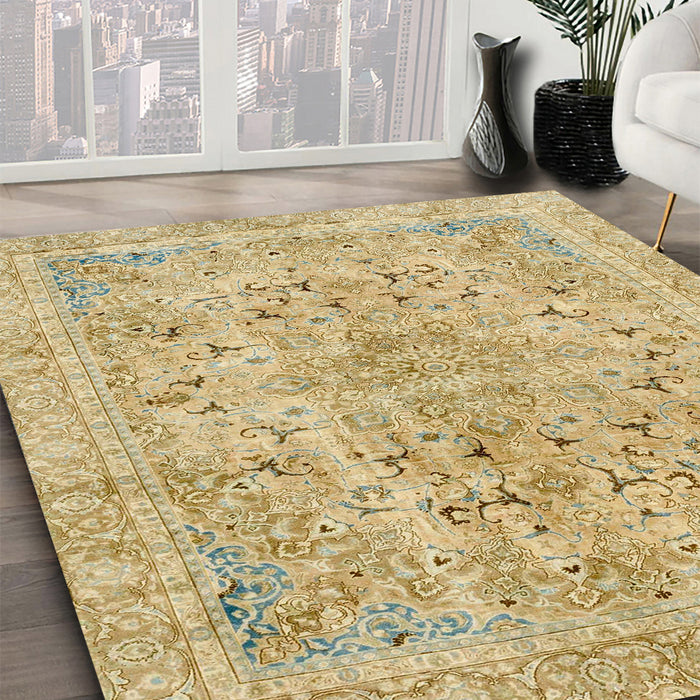 Abstract Yellow Modern Rug in Family Room, abs2104