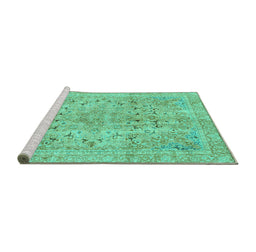 Sideview of Machine Washable Abstract Turquoise Modern Area Rugs, wshabs2104turq